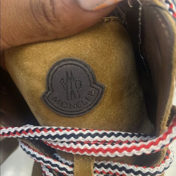 Moncler Tan Suede Boots with Red and White Laces - Picture 2 of 6